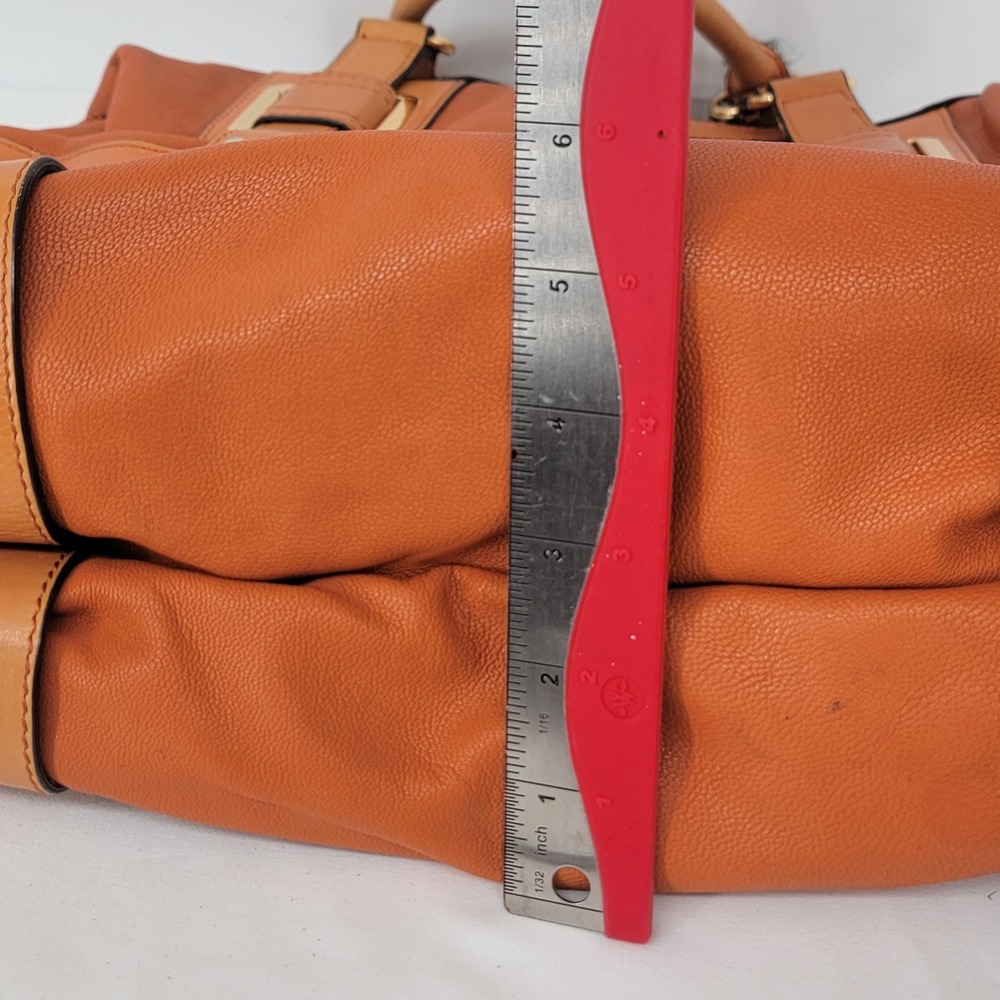 Hype Orange Pebbled Leather Satchel Crossbody Bag Gold Hardware - Picture 12 of 16
